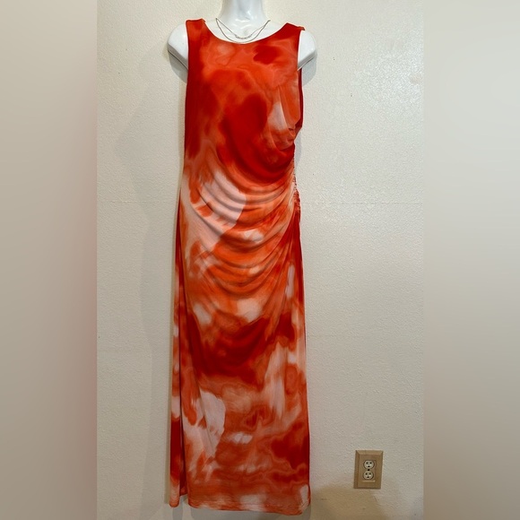 Calvin Klein Vibrant Orange and White Sleeveless Maxi Dress - Picture 1 of 13
